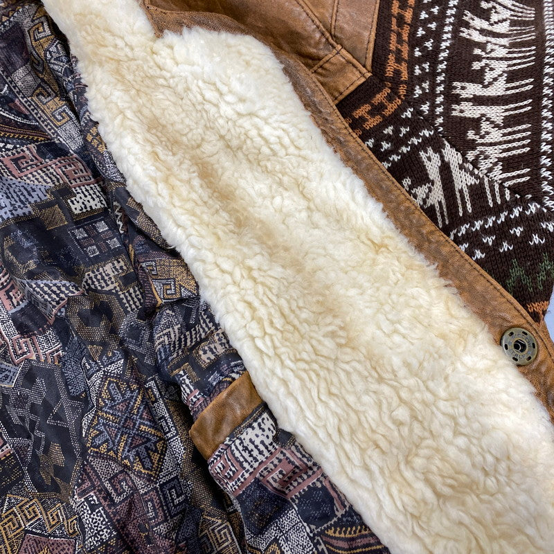 【現状渡し品】【メンズ】 VINTAGE イングランド製 BOHEMIAN PATTERN LEATHER JACKET ボヘミアン パターン レザー ジャケット アウター 146-260305-cs-03-izu サイズ：S カラー：ブラウン 万代Net店