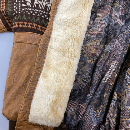 【現状渡し品】【メンズ】 VINTAGE イングランド製 BOHEMIAN PATTERN LEATHER JACKET ボヘミアン パターン レザー ジャケット アウター 146-260305-cs-03-izu サイズ：S カラー：ブラウン 万代Net店
