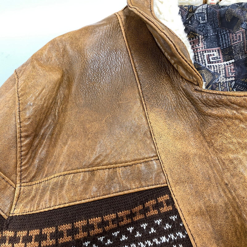 【現状渡し品】【メンズ】 VINTAGE イングランド製 BOHEMIAN PATTERN LEATHER JACKET ボヘミアン パターン レザー ジャケット アウター 146-260305-cs-03-izu サイズ：S カラー：ブラウン 万代Net店