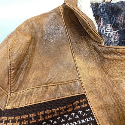 【現状渡し品】【メンズ】 VINTAGE イングランド製 BOHEMIAN PATTERN LEATHER JACKET ボヘミアン パターン レザー ジャケット アウター 146-260305-cs-03-izu サイズ：S カラー：ブラウン 万代Net店