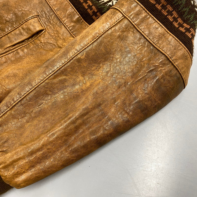 【現状渡し品】【メンズ】 VINTAGE イングランド製 BOHEMIAN PATTERN LEATHER JACKET ボヘミアン パターン レザー ジャケット アウター 146-260305-cs-03-izu サイズ：S カラー：ブラウン 万代Net店
