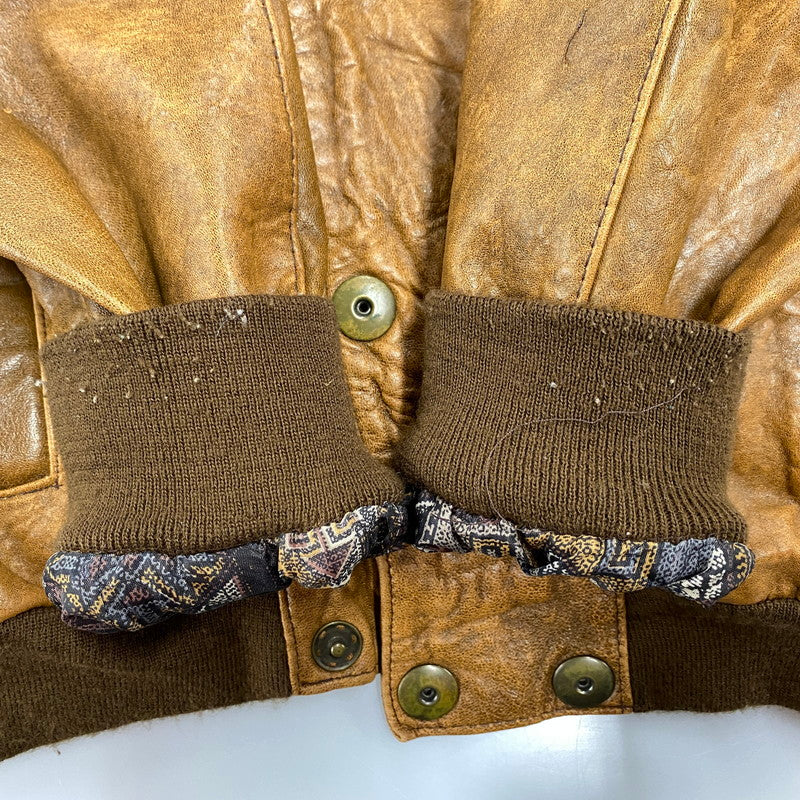 【現状渡し品】【メンズ】 VINTAGE イングランド製 BOHEMIAN PATTERN LEATHER JACKET ボヘミアン パターン レザー ジャケット アウター 146-260305-cs-03-izu サイズ：S カラー：ブラウン 万代Net店