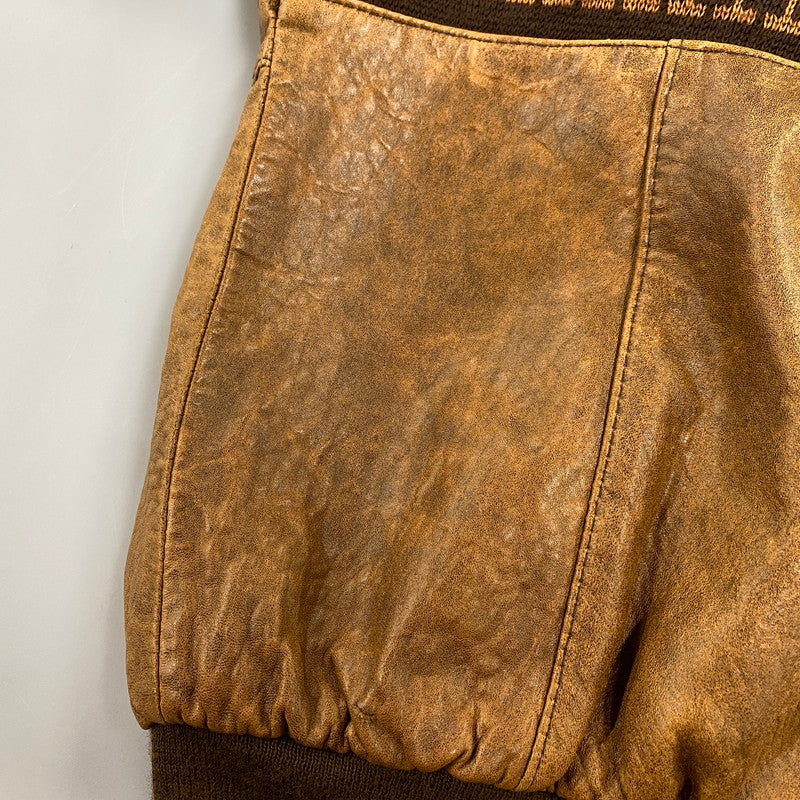 【現状渡し品】【メンズ】 VINTAGE イングランド製 BOHEMIAN PATTERN LEATHER JACKET ボヘミアン パターン レザー ジャケット アウター 146-260305-cs-03-izu サイズ：S カラー：ブラウン 万代Net店