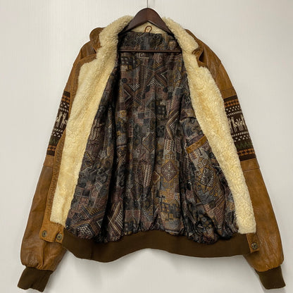 【現状渡し品】【メンズ】 VINTAGE イングランド製 BOHEMIAN PATTERN LEATHER JACKET ボヘミアン パターン レザー ジャケット アウター 146-260305-cs-03-izu サイズ：S カラー：ブラウン 万代Net店