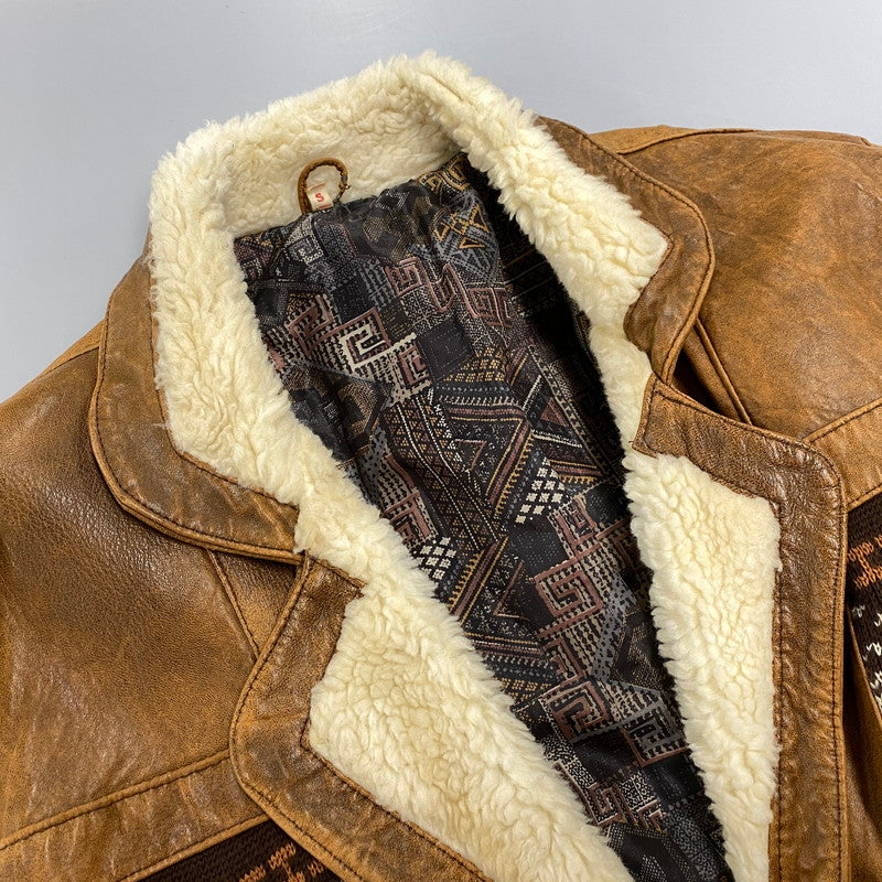 【現状渡し品】【メンズ】 VINTAGE イングランド製 BOHEMIAN PATTERN LEATHER JACKET ボヘミアン パターン レザー ジャケット アウター 146-260305-cs-03-izu サイズ：S カラー：ブラウン 万代Net店