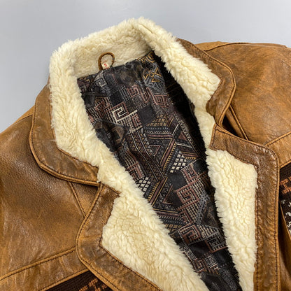 【現状渡し品】【メンズ】 VINTAGE イングランド製 BOHEMIAN PATTERN LEATHER JACKET ボヘミアン パターン レザー ジャケット アウター 146-260305-cs-03-izu サイズ：S カラー：ブラウン 万代Net店