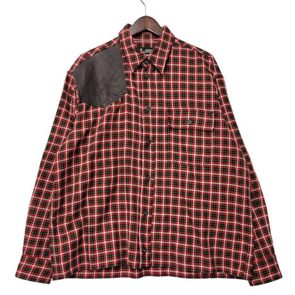 【中古品】【メンズ】 LEATHER PATCH CHECK L/S SHIRT レザー パッチ チェック ロングスリーブ シャツ 長袖 トップス 141-260306-as-33-izu サイズ：2 カラー：レッド系 万代Net店