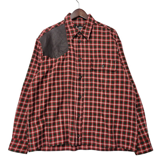 【中古品】【メンズ】 Nigel Cabourn ナイジェルケーボン LEATHER PATCH CHECK L/S SHIRT レザー パッチ チェック ロングスリーブ シャツ 長袖 トップス 141-260306-as-33-izu サイズ：2 カラー：レッド系 万代Net店