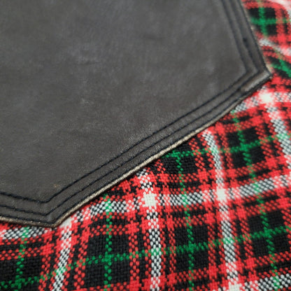 【中古品】【メンズ】 LEATHER PATCH CHECK L/S SHIRT レザー パッチ チェック ロングスリーブ シャツ 長袖 トップス 141-260306-as-33-izu サイズ：2 カラー：レッド系 万代Net店