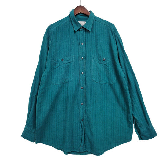 【中古品】【メンズ】 GOOUCH グーチ SILK STRIPE SHIRT シルク ストライプ シャツ トップス 長袖 146-260311-kh-10-izu サイズ：M カラー：グリーン 万代Net店