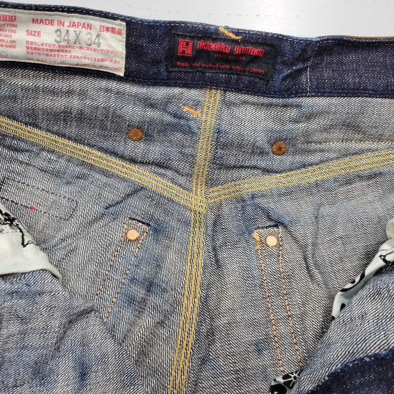 【中古品】【メンズ】 YAMANE ヤマネ PRINT DENIM PANTS LOT1947 プリント デニムパンツ シンチバック 山 ジーンズ ボトムス 156-260306-as-25-izu サイズ：34×34 カラー：インディゴ 万代Net店