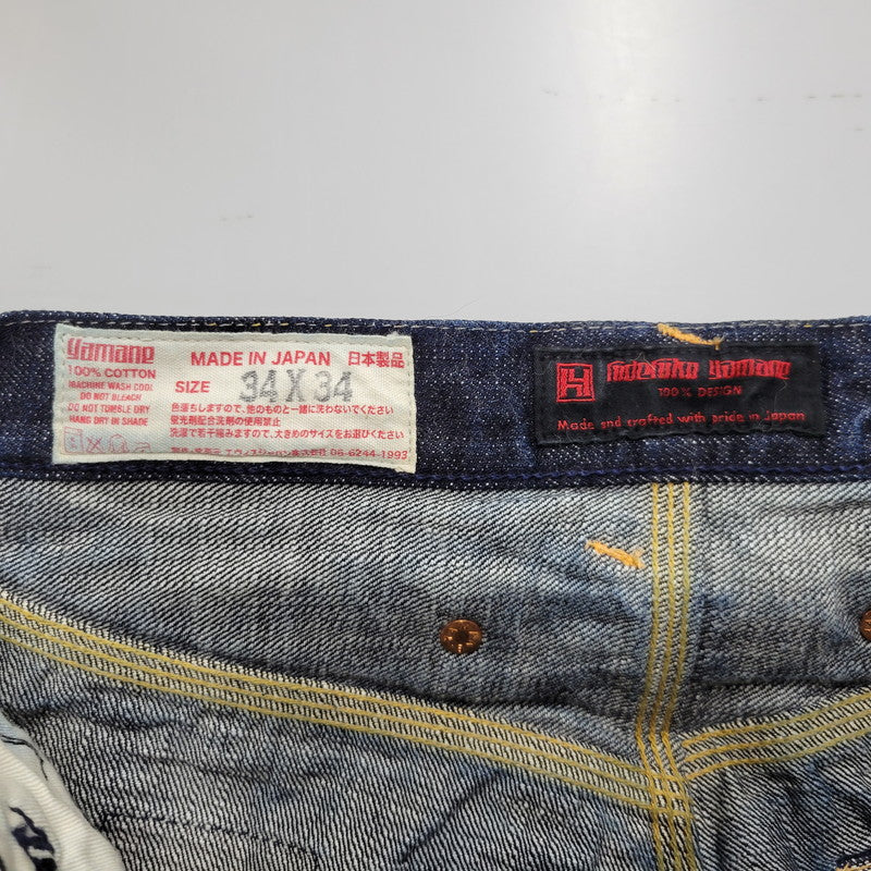 【中古品】【メンズ】 YAMANE ヤマネ PRINT DENIM PANTS LOT1947 プリント デニムパンツ シンチバック 山 ジーンズ ボトムス 156-260306-as-25-izu サイズ：34×34 カラー：インディゴ 万代Net店