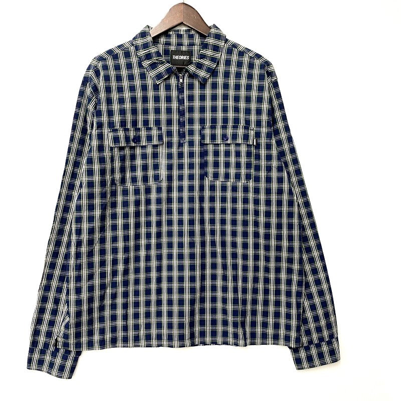 【中古品】【メンズ】 THEORIES セオリーズ HALF ZIP CHECK SHIRT ハーフジップ チェック シャツ トップス 長袖 142-260311-ya-23-izu サイズ：M カラー：GREEN×NAVY 万代Net店
