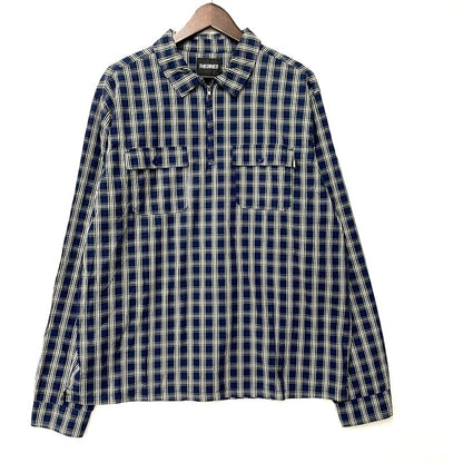 【中古品】【メンズ】 THEORIES セオリーズ HALF ZIP CHECK SHIRT ハーフジップ チェック シャツ トップス 長袖 142-260311-ya-23-izu サイズ：M カラー：GREEN×NAVY 万代Net店