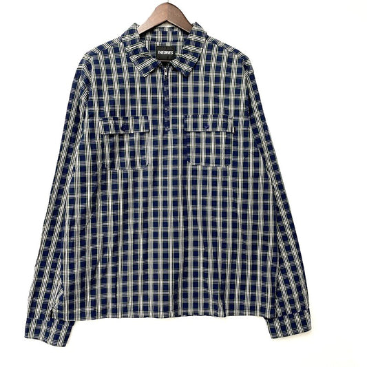 【中古品】【メンズ】 THEORIES セオリーズ HALF ZIP CHECK SHIRT ハーフジップ チェック シャツ トップス 長袖 142-260311-ya-23-izu サイズ：M カラー：GREEN×NAVY 万代Net店