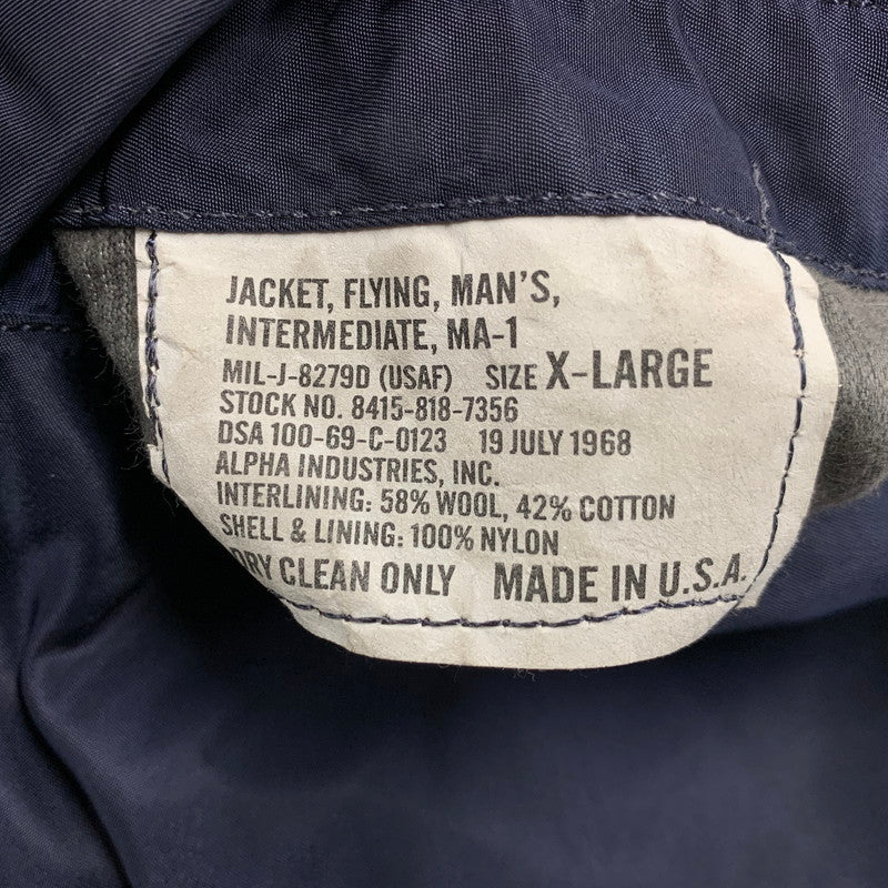 【現状渡し品】【メンズ】 ALPHA INDUSTRIES アルファインダストリーズ SCOVILLジッパー DSA100-69-C-0123 1969年復刻MODEL MA-1 FLIGHT JACKET フライト ジャケット アウター 145-260307-kh-05-izu サイズ：XL カラー：ネイビー×オレンジ 万代Net店