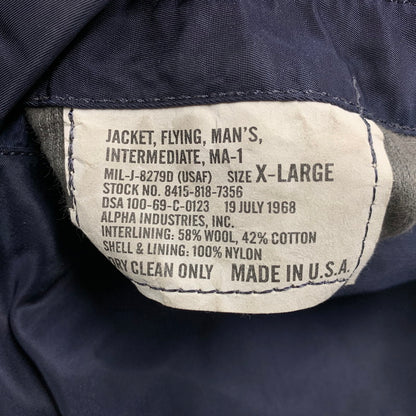 【現状渡し品】【メンズ】 ALPHA INDUSTRIES アルファインダストリーズ SCOVILLジッパー DSA100-69-C-0123 1969年復刻MODEL MA-1 FLIGHT JACKET フライト ジャケット アウター 145-260307-kh-05-izu サイズ：XL カラー：ネイビー×オレンジ 万代Net店