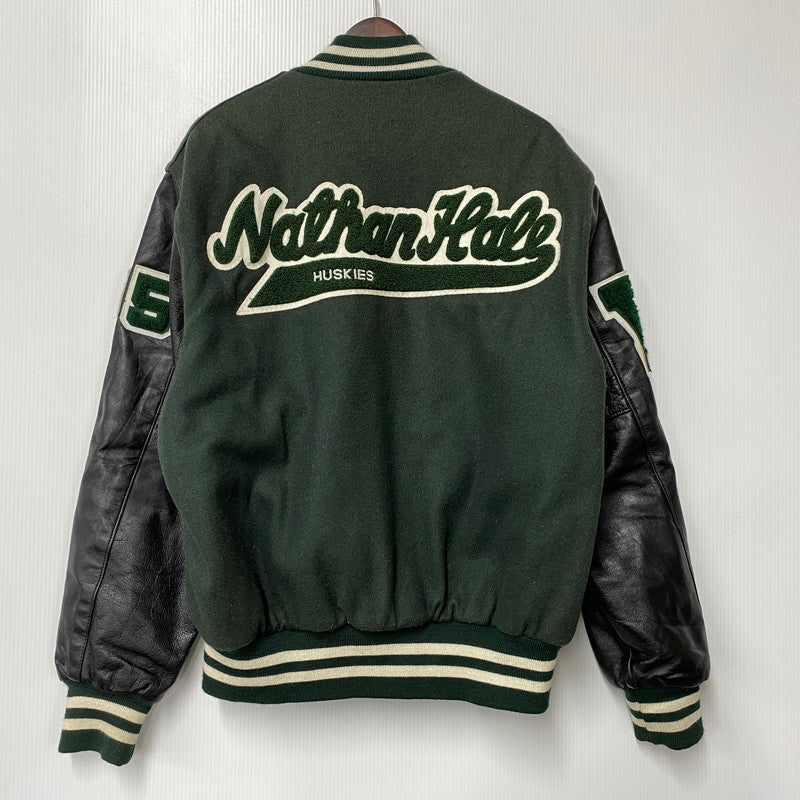 【中古品】【メンズ】 HOLLOWAY ホロウェイ WOOL×LEATHER STADIUM JACKET ウール レザー スタジアム ジャケット アウター 146-260314-kh-11-izu サイズ：M カラー：グリーン×ブラック 万代Net店
