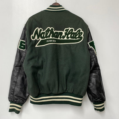 【中古品】【メンズ】 HOLLOWAY ホロウェイ WOOL×LEATHER STADIUM JACKET ウール レザー スタジアム ジャケット アウター 146-260314-kh-11-izu サイズ：M カラー：グリーン×ブラック 万代Net店