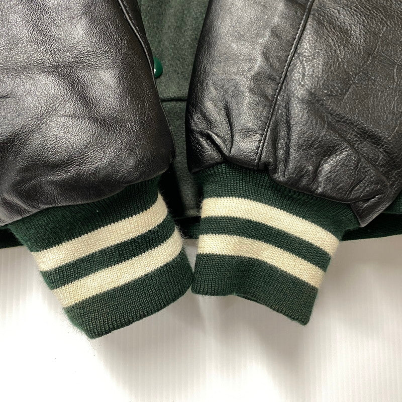 【中古品】【メンズ】 HOLLOWAY ホロウェイ WOOL×LEATHER STADIUM JACKET ウール レザー スタジアム ジャケット アウター 146-260314-kh-11-izu サイズ：M カラー：グリーン×ブラック 万代Net店