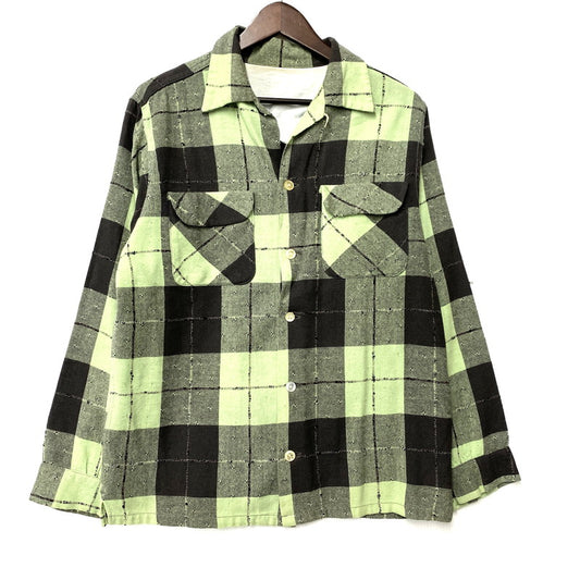 【中古品】【メンズ】 VINTAGE OPEN COLLAR CHECK LS SHIRT オープン カラー チェック ロングスリーブ シャツ トップス 長袖 146-260309-kh-08-izu カラー：ライトグリーン×ブラック 万代Net店