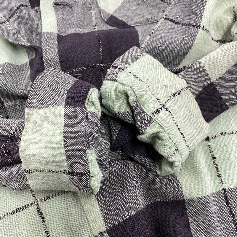 【中古品】【メンズ】 VINTAGE OPEN COLLAR CHECK LS SHIRT オープン カラー チェック ロングスリーブ シャツ トップス 長袖 146-260309-kh-08-izu カラー：ライトグリーン×ブラック 万代Net店