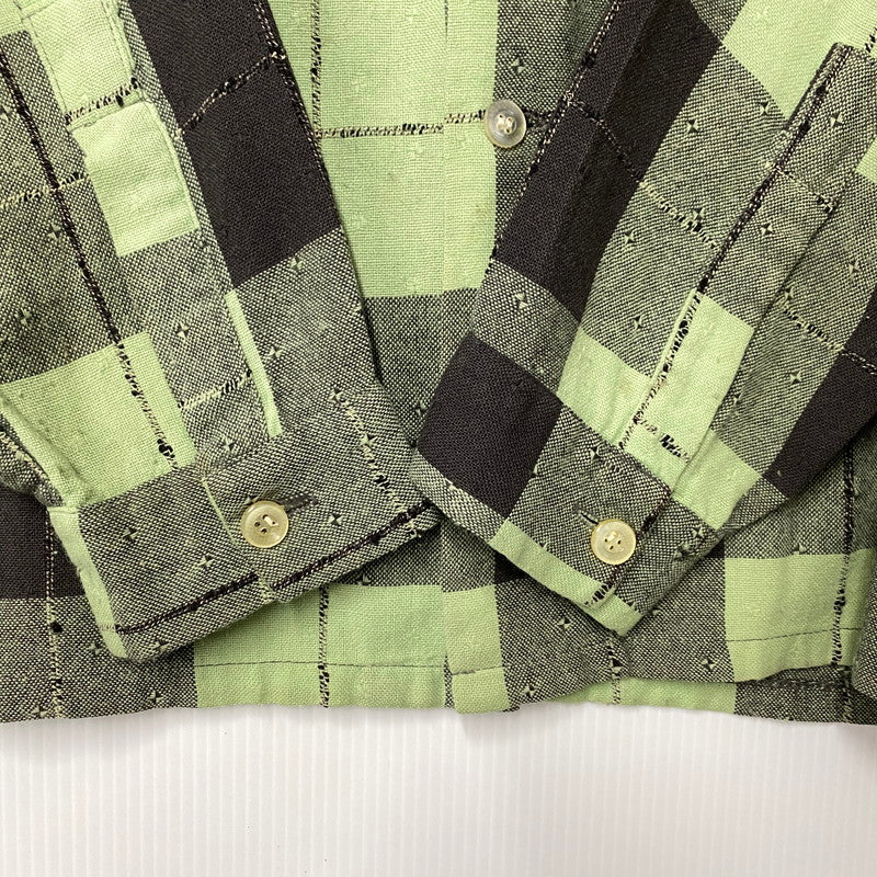 【中古品】【メンズ】 VINTAGE OPEN COLLAR CHECK LS SHIRT オープン カラー チェック ロングスリーブ シャツ トップス 長袖 146-260309-kh-08-izu カラー：ライトグリーン×ブラック 万代Net店