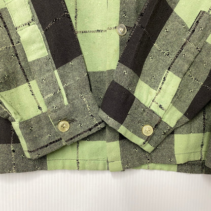 【中古品】【メンズ】 VINTAGE OPEN COLLAR CHECK LS SHIRT オープン カラー チェック ロングスリーブ シャツ トップス 長袖 146-260309-kh-08-izu カラー：ライトグリーン×ブラック 万代Net店