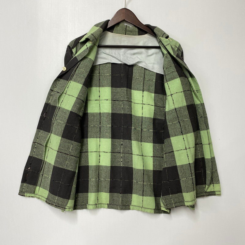 【中古品】【メンズ】 VINTAGE OPEN COLLAR CHECK LS SHIRT オープン カラー チェック ロングスリーブ シャツ トップス 長袖 146-260309-kh-08-izu カラー：ライトグリーン×ブラック 万代Net店
