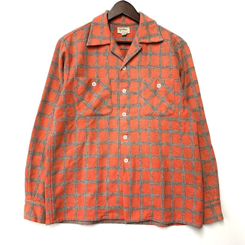 【現状渡し品】【メンズ】 GRODINS OF CALIFORNIA OPEN COLLAR CHECK LS SHIRT オープンカラー チェック ロングスリーブ シャツ 長袖 146-260310-as-08-izu サイズ：M カラー：レッド系 万代Net店