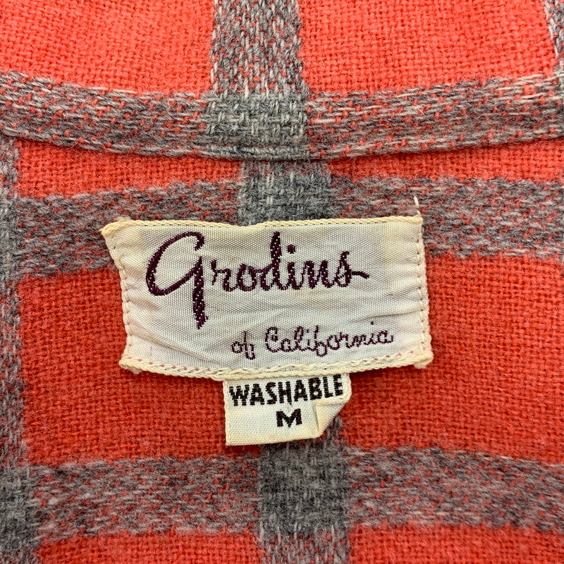 【現状渡し品】【メンズ】 GRODINS OF CALIFORNIA OPEN COLLAR CHECK LS SHIRT オープンカラー チェック ロングスリーブ シャツ 長袖 146-260310-as-08-izu サイズ：M カラー：レッド系 万代Net店