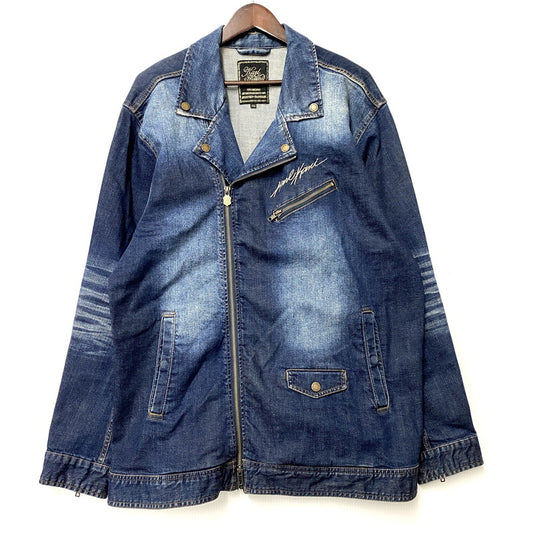 【中古品】【メンズ】 KARL KANI カールカナイ DENIM DOUBLE RIDERS JACKET 183K1605 デニム ダブルライダースジャケット アウター 142-260316-as-05-izu サイズ：XXL カラー：インディゴ 万代Net店