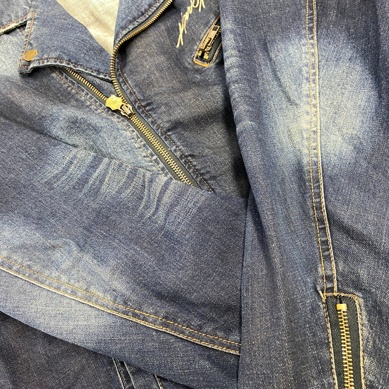【中古品】【メンズ】 KARL KANI カールカナイ DENIM DOUBLE RIDERS JACKET 183K1605 デニム ダブルライダースジャケット アウター 142-260316-as-05-izu サイズ：XXL カラー：インディゴ 万代Net店