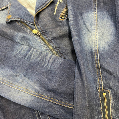 【中古品】【メンズ】 KARL KANI カールカナイ DENIM DOUBLE RIDERS JACKET 183K1605 デニム ダブルライダースジャケット アウター 142-260316-as-05-izu サイズ：XXL カラー：インディゴ 万代Net店