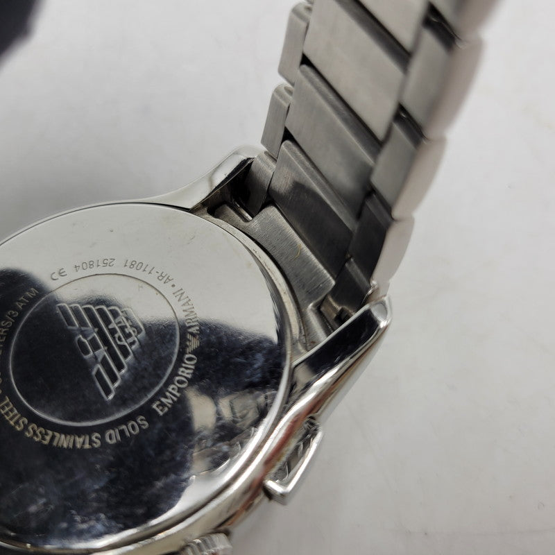 【中古品】【メンズ/レディース】 EMPORIO ARMANI エンポリオ・アルマーニ AR-11081 VALENTE CHRONOGRAPH QUARTZ WATCH バレンテ クロノグラフ クオーツ ウォッチ 腕時計 時計 197-260606-ya-14-izu カラー：シルバー 万代Net店