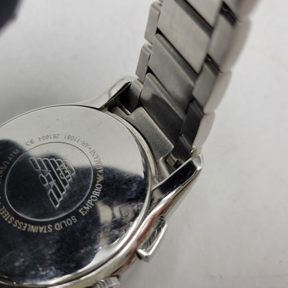 【中古品】【メンズ/レディース】 EMPORIO ARMANI エンポリオ・アルマーニ AR-11081 VALENTE CHRONOGRAPH QUARTZ WATCH バレンテ クロノグラフ クオーツ ウォッチ 腕時計 時計 197-260606-ya-14-izu カラー：シルバー 万代Net店