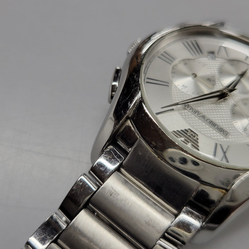 【中古品】【メンズ/レディース】 EMPORIO ARMANI エンポリオ・アルマーニ AR-11081 VALENTE CHRONOGRAPH QUARTZ WATCH バレンテ クロノグラフ クオーツ ウォッチ 腕時計 時計 197-260606-ya-14-izu カラー：シルバー 万代Net店
