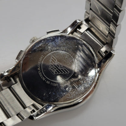 【中古品】【メンズ/レディース】 EMPORIO ARMANI エンポリオ・アルマーニ AR-11081 VALENTE CHRONOGRAPH QUARTZ WATCH バレンテ クロノグラフ クオーツ ウォッチ 腕時計 時計 197-260606-ya-14-izu カラー：シルバー 万代Net店