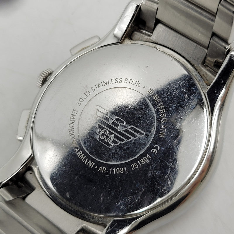【中古品】【メンズ/レディース】 EMPORIO ARMANI エンポリオ・アルマーニ AR-11081 VALENTE CHRONOGRAPH QUARTZ WATCH バレンテ クロノグラフ クオーツ ウォッチ 腕時計 時計 197-260606-ya-14-izu カラー：シルバー 万代Net店