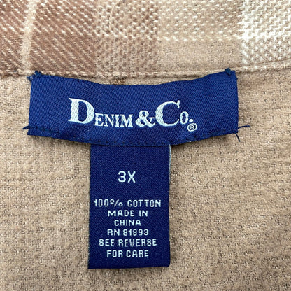 【中古品】【メンズ】 DENIM&CO. デニム&コー CHECK JACKET チェックジャケット 146-260316-as-08-izu サイズ：3X カラー：ブラウン系 万代Net店