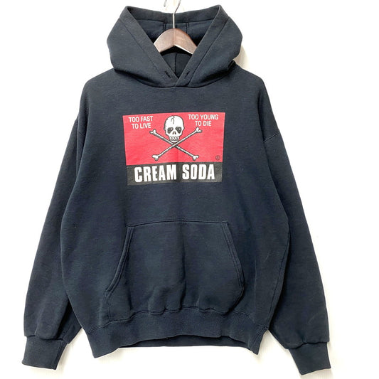 【中古品】【メンズ】 CREAM SODA クリームソーダ LOGO PRINT HOODIE ロゴ プリント フーディー パーカー 長袖 トップス 142-260316-as-07-izu サイズ：M カラー：ブラック 万代Net店