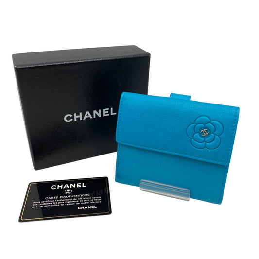【中古品】【レディース】 CHANEL シャネル 12番台 カメリア ココマーク 二つ折り財布 財布 181-260312-kh-01-izu カラー：ブルー系 万代Net店