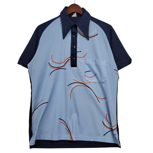 【中古品】【メンズ】 HILTON ヒルトン 70’S USA製 ATOMIC HALF BUTTON BOWLING SHIRT アトミック ハーフ ボタン ボーリング シャツ トップス 半袖 146-260317-cs-07-izu サイズ：M カラー：ブルー 万代Net店