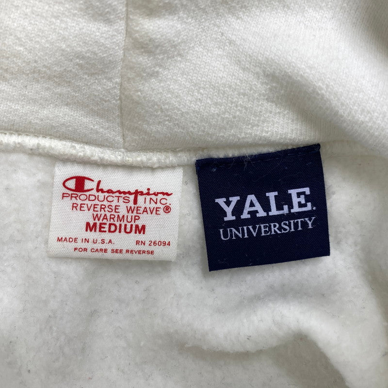 【中古品】【メンズ】 Champion products チャンピオンプロダクツ REVERSE WEAVE リバース ウィーブ 赤単タグ復刻 USA製 YALE UNIVERSITY HOODED SWEATSHIRT フーデッド スウェット パーカー 148-260317-cs-11-izu サイズ：M カラー：ホワイト 万代Net店