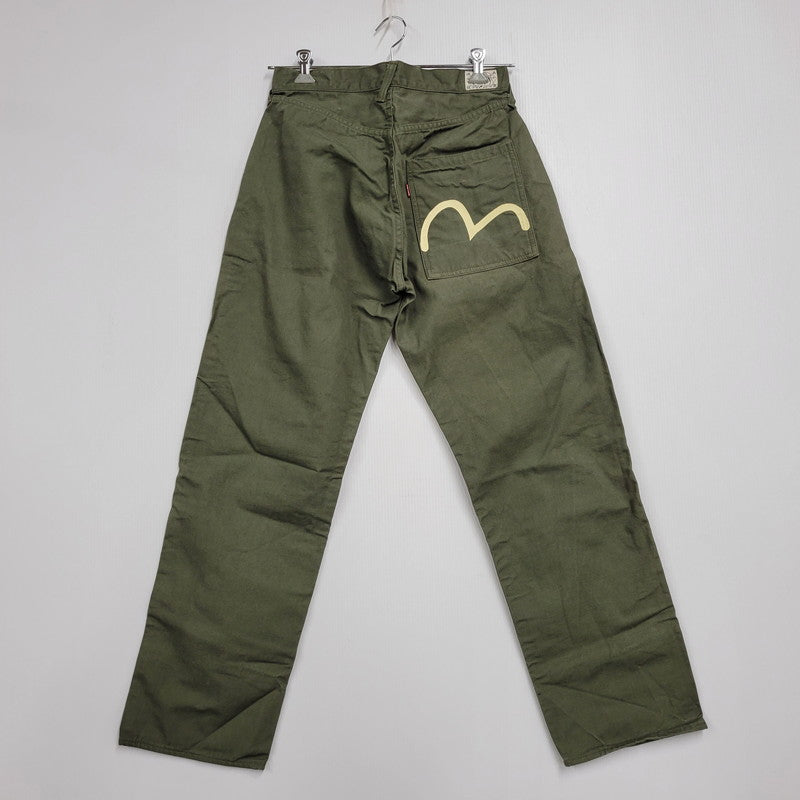 【中古品】【メンズ】 EVISU エヴィス PRINT BUTTON FLY WORK PANTS プリント ボタンフライ ワークパンツ カモメ ボトムス 156-260314-as-11-izu サイズ：32 カラー：カーキ 万代Net店