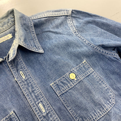 【中古品】【メンズ】 GOTTA ROLL ガッタ ロール THE FLAT HEAD ザ フラッド ヘッド チンスト付き DENIM WORK SHIRT デニム ワーク シャツ トップス 長袖 145-260317-cs-10-izu サイズ：38 カラー：インディゴ 万代Net店