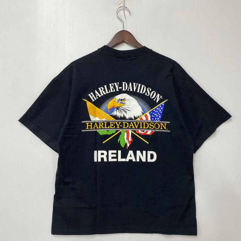 【中古品】【メンズ】 USA製"IRELAND EAGLE"PRINT S S TEE アイルランド イーグル プリント Tシャツ 半袖 トップス 146-260319-yn-08-izu サイズ：L カラー：ブラック 万代Net店