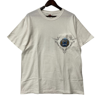 【中古品】【メンズ】 HARLEY DAVIDSON ハーレーダビッドソン LAS VEGAS SPADE BLUE FIRE PRINT S/S TEE c2010 プリント Tシャツ 半袖 白タグ USA製 146-260315-as-06-izu サイズ：L カラー：ホワイト 万代Net店