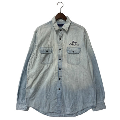 【中古品】【メンズ】 POLO RALPH LAUREN ポロ・ラルフローレン 鷹 刺繍 CHAMBRAY LS SHIRT シャンブレー ロングスリーブ シャツ トップス 長袖 147-260319-cs-24-izu サイズ：L カラー：ライトブルー 万代Net店