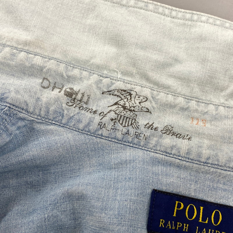 【中古品】【メンズ】 POLO RALPH LAUREN ポロ・ラルフローレン 鷹 刺繍 CHAMBRAY LS SHIRT シャンブレー ロングスリーブ シャツ トップス 長袖 147-260319-cs-24-izu サイズ：L カラー：ライトブルー 万代Net店